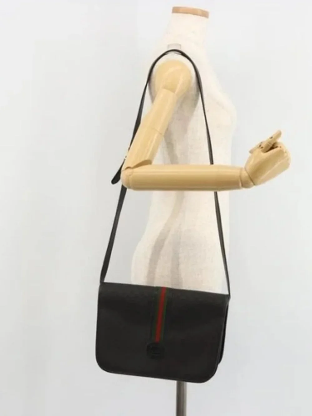 GUCCI Micro GG Supreme Web Sherry Line Bag PVC Black 001 904 0915 Auth BA12899